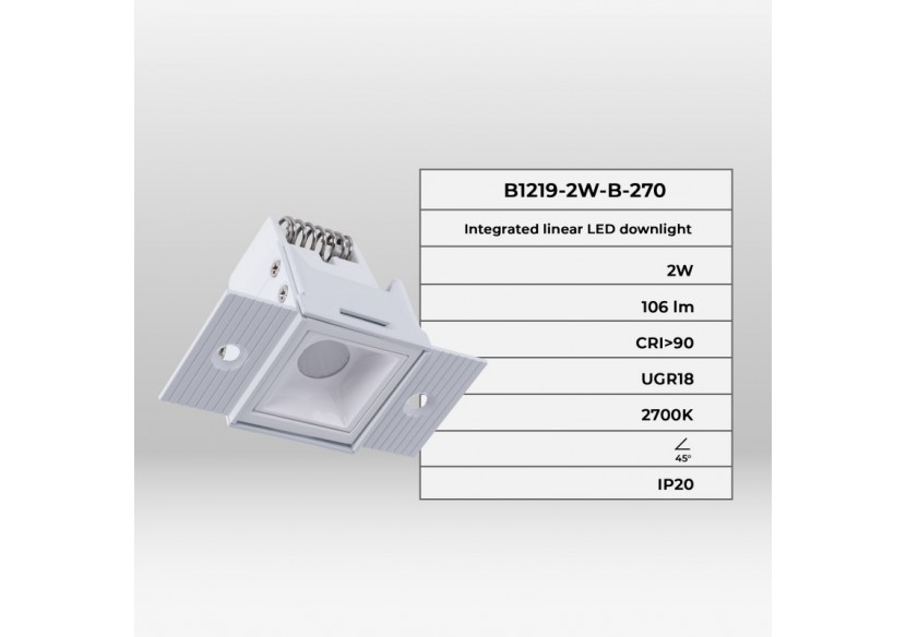 Spot LED linéaire d'intégration pour plaque de plâtre-2W-UGR18-IRC90-Blanco - B1219-2W-B-270 - Barcelona LED