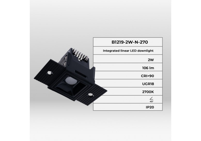 Spot LED linéaire d'intégration pour plaque de plâtre-2W-UGR18-IRC90-Noir - B1219-2W-N-270 - Barcelona LED