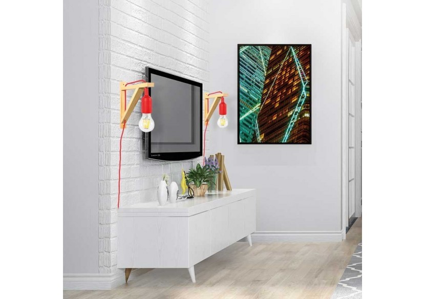 Applique scandinave murale "YOJO"-Cadre en bois et suspension en silicone - LN123-R - Barcelona LED