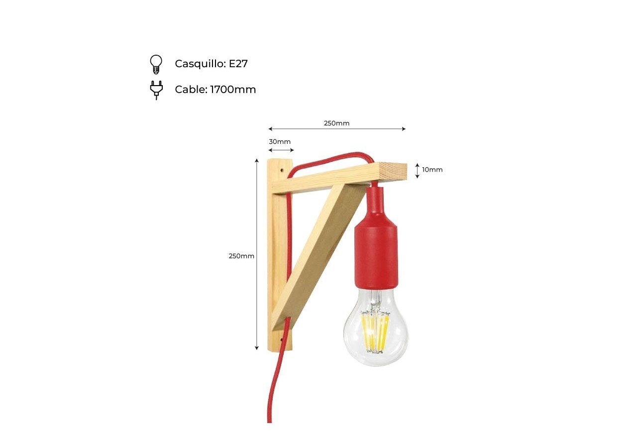 Applique scandinave murale "YOJO"-Cadre en bois et suspension en silicone - LN123-R - Barcelona LED