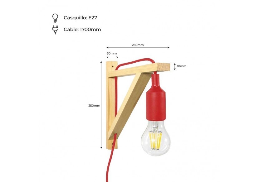 Applique scandinave murale "YOJO"-Cadre en bois et suspension en silicone - LN123-R - Barcelona LED