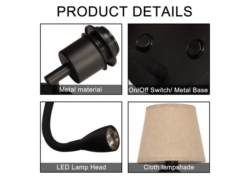 Applique murale "PAIR" E27 avec liseuse LED 3W - L3022-N1 - Barcelona LED