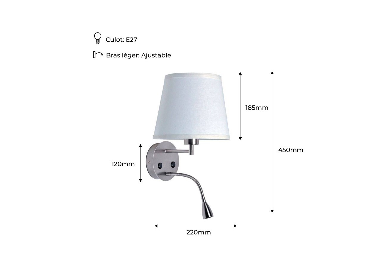 Applique murale "PAIR" E27 avec liseuse LED 3W - L3022-P1 - Barcelona LED