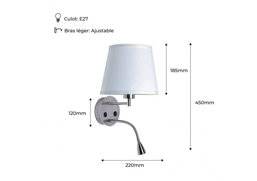 Applique murale "PAIR" E27 avec liseuse LED 3W - L3022-P1 - Barcelona LED