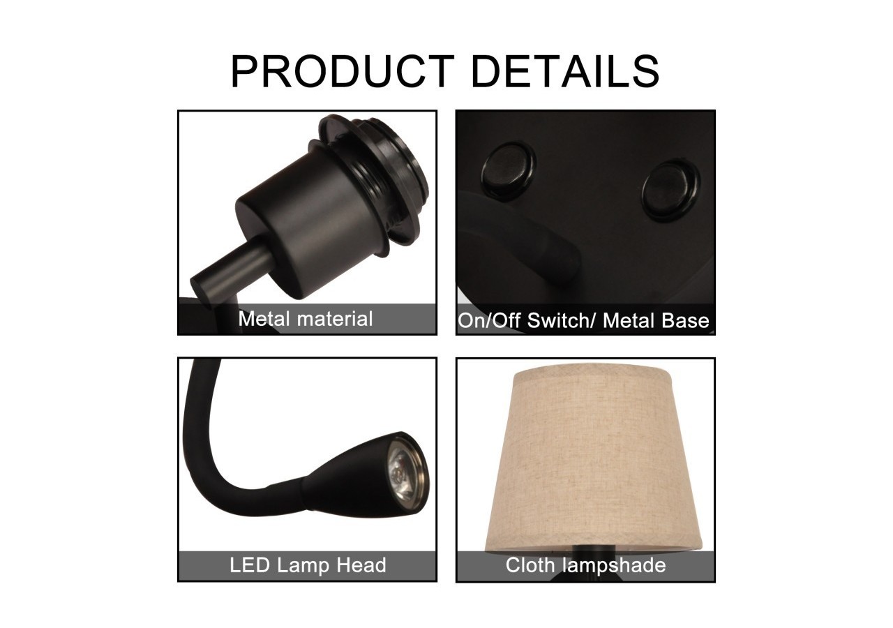 Applique murale "PAIR" E27 avec liseuse LED 3W - L3022-M1 - Barcelona LED