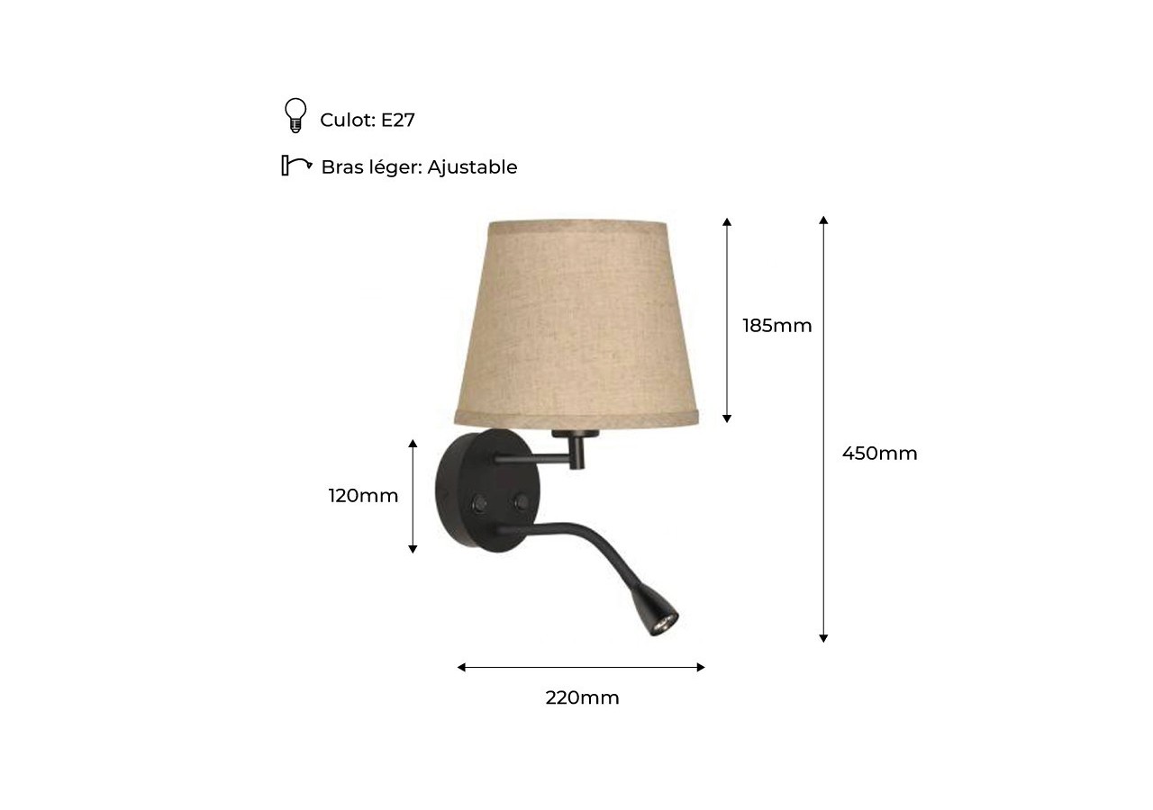 Applique murale "PAIR" E27 avec liseuse LED 3W - L3022-M1 - Barcelona LED