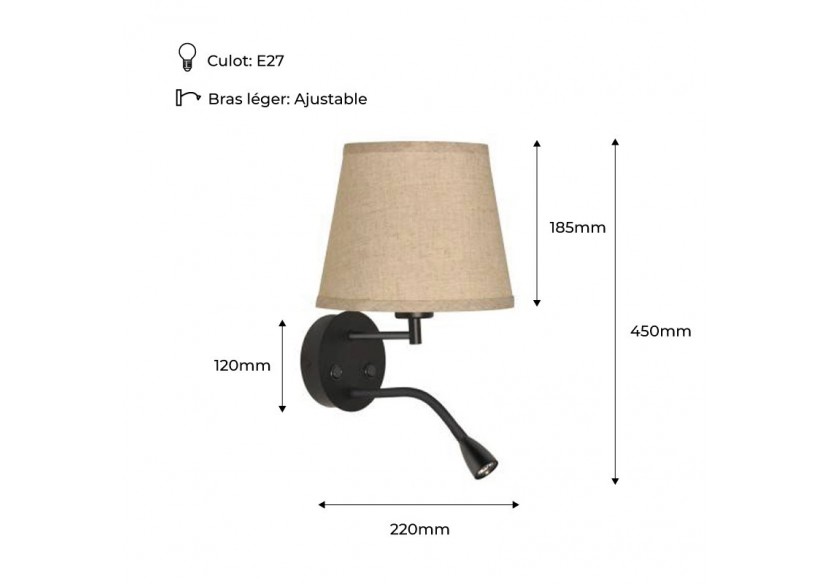 Applique murale "PAIR" E27 avec liseuse LED 3W - L3022-M1 - Barcelona LED