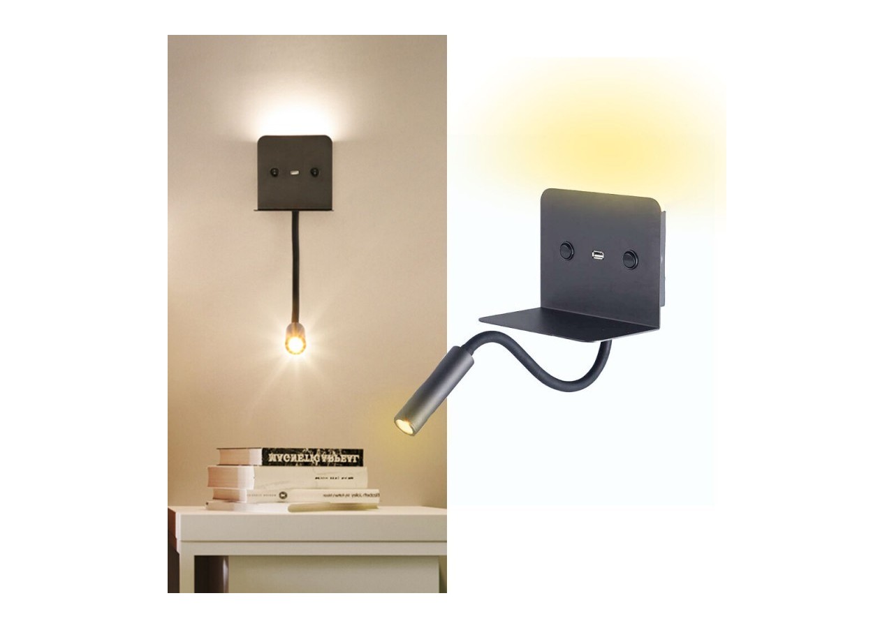 Applique murale + liseuse led "Slange" 3W avec port usb - LN1510-N-USB1 - Barcelona LED