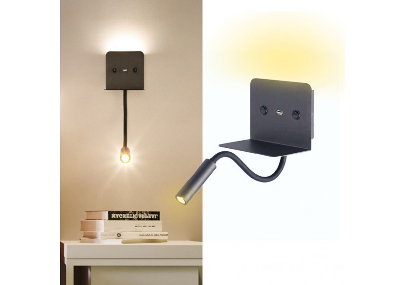 Applique murale + liseuse led "Slange" 3W avec port usb - LN1510-N-USB1 - Barcelona LED