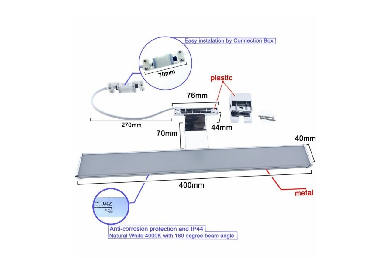 Applique LED miroir salle de bain "Line" 8W - LE201-N-BN1 - Barcelona LED