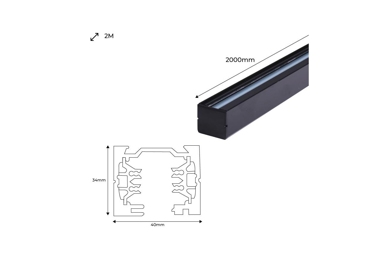Rail triphasé de 200 cm saillie / suspendu - BTT-200-N - Barcelona LED