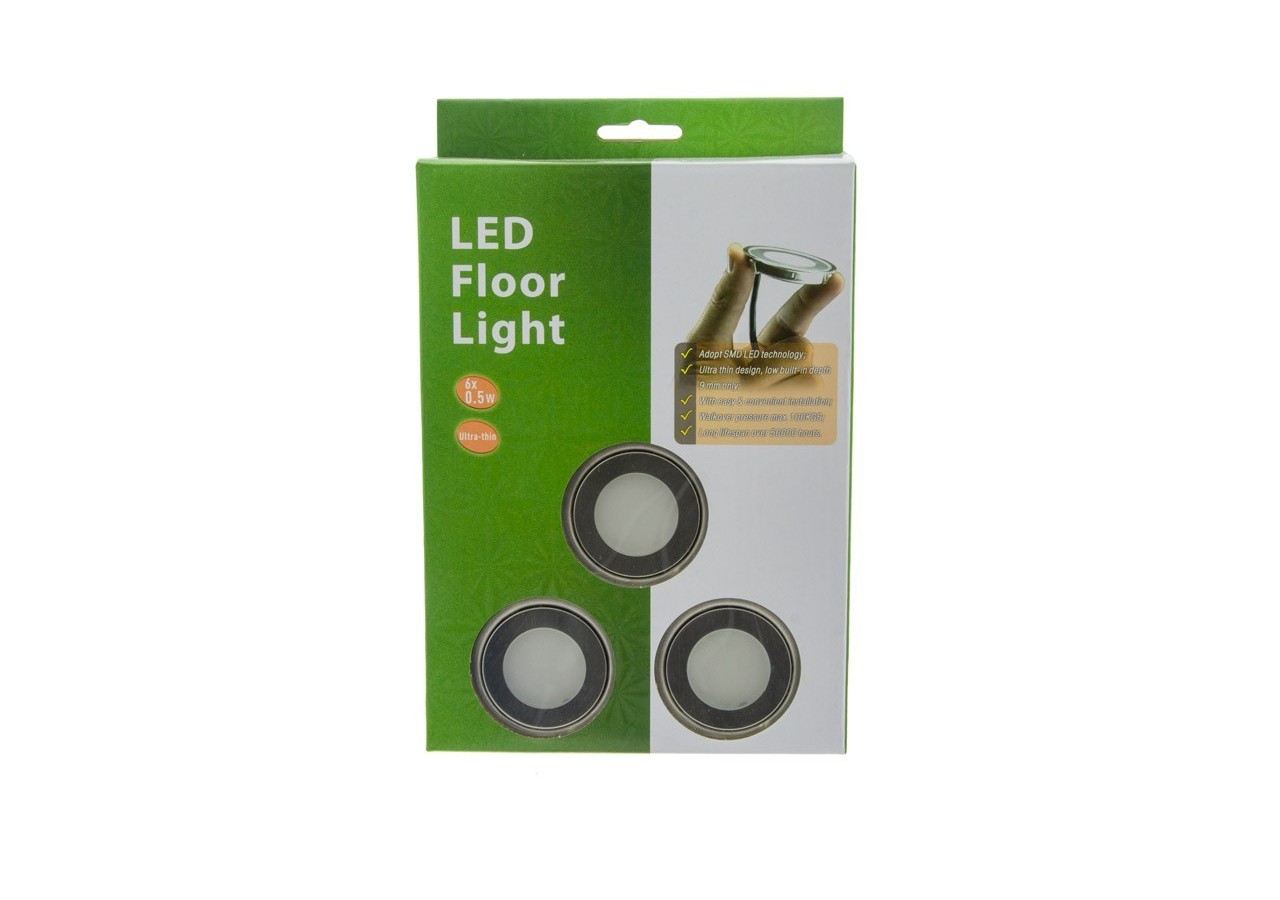 Kit 6 spots LED encastrables au sol diamètre 58x9mm 0,5W 12V-DC IP67 - BA50001-AZ - Barcelona LED