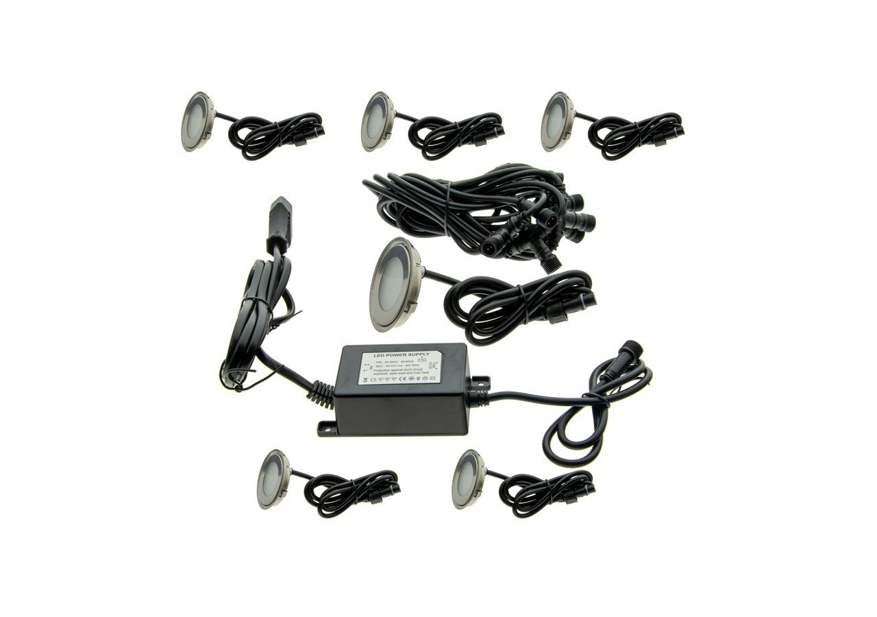 Kit 6 spots LED encastrables au sol diamètre 58x9mm 0,5W 12V-DC IP67 - BA50001-AZ - Barcelona LED