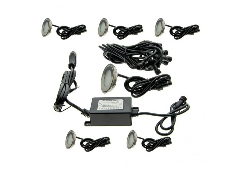 Kit 6 spots LED encastrables au sol diamètre 58x9mm 0,5W 12V-DC IP67 - BA50001-AZ - Barcelona LED