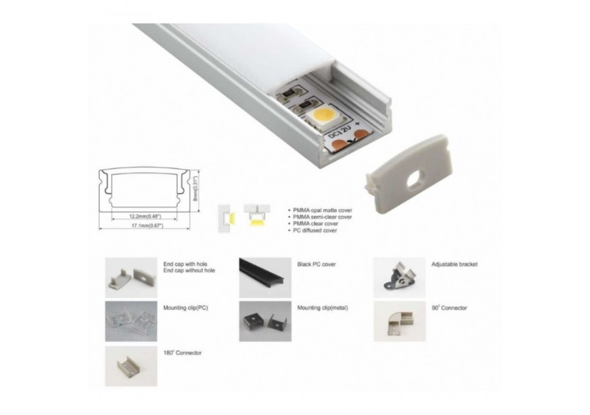 Profilé en aluminium 17x8mm - BPERF17X8-N - Barcelona LED