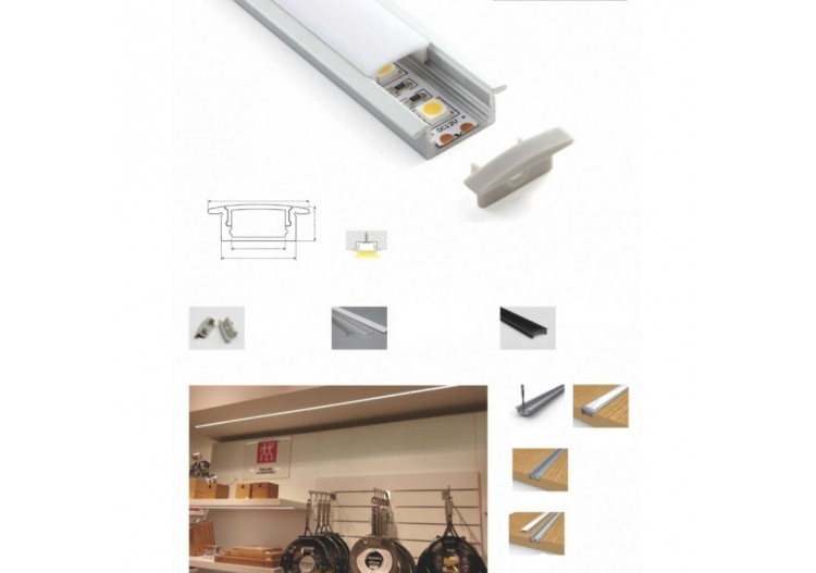 Profilé aluminium 23x8 mm à encastrer - BPERF23X8-N - Barcelona LED