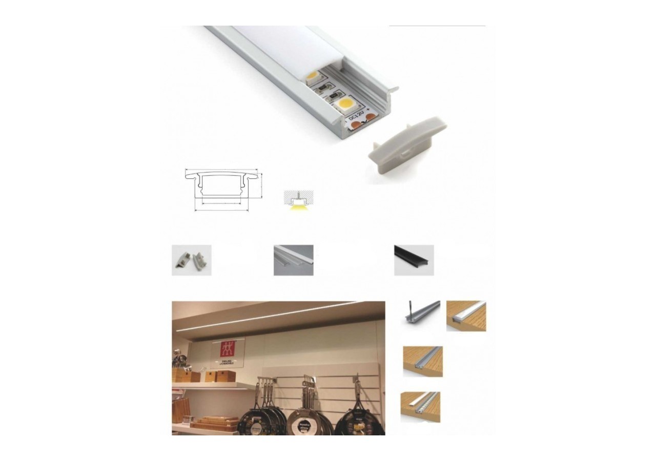 Profilé aluminium 23x8 mm à encastrer - BPERF23X8-B - Barcelona LED