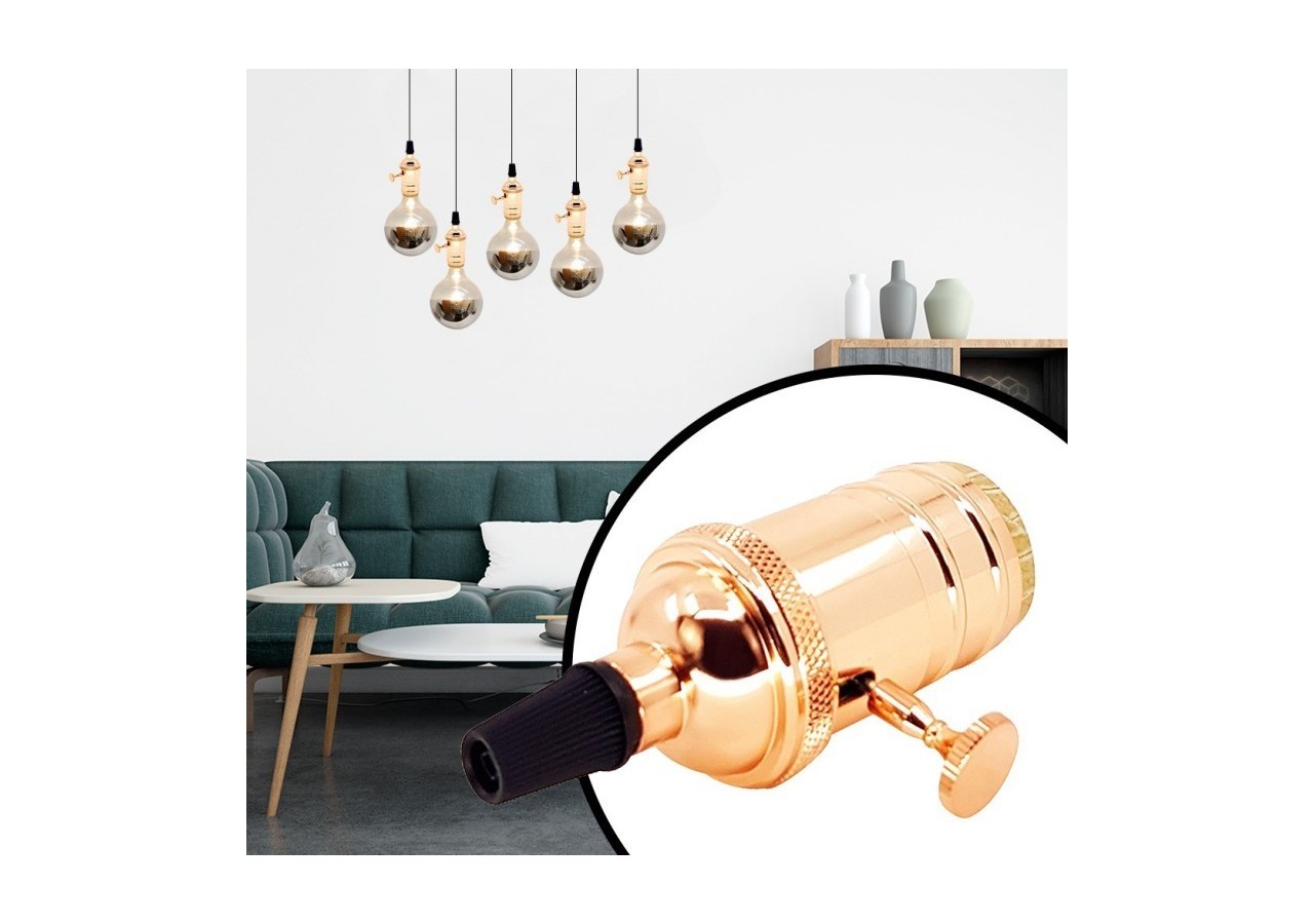 DOUILLE E27 VINTAGE SERIES AVEC INTERRUPTEUR BRONZE ROSÉE / CHROME - LV103-GLDR - Barcelona LED