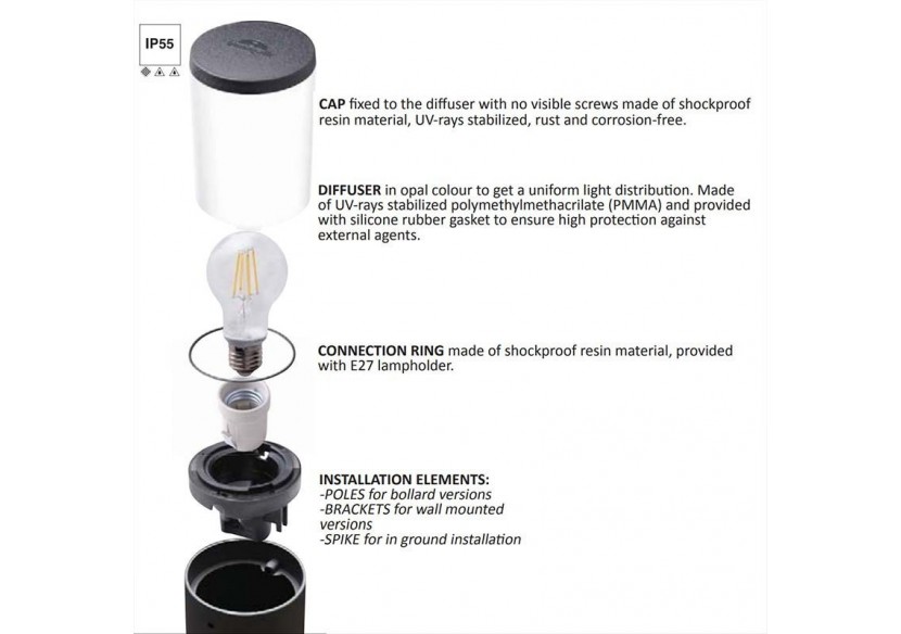 Applique murale LED inclinée "Amelia Wall" FUMAGALLI-E27-IP55 - DR2.571.000.LYF1L - Barcelona LED