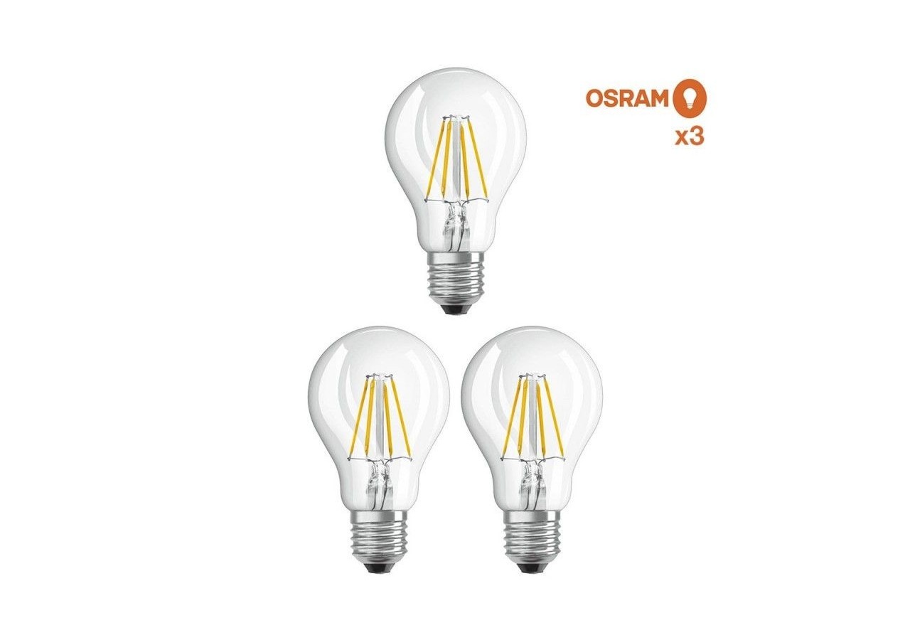 Pack éco 3 ampoules LED Osram E27 6,5W verre Transparent - O819290 - Barcelona LED