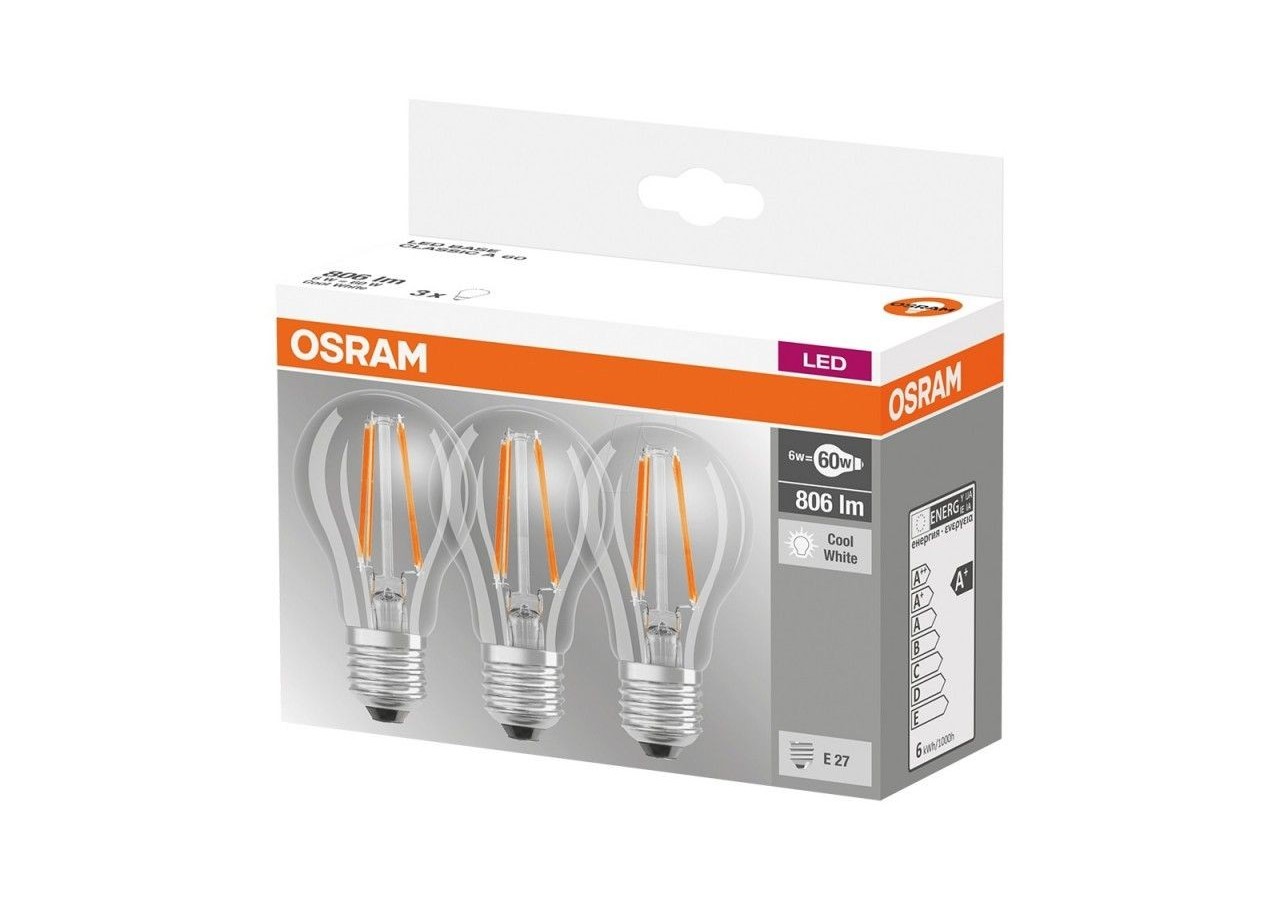 Pack éco 3 ampoules LED Osram E27 6,5W verre Transparent - O819290 - Barcelona LED