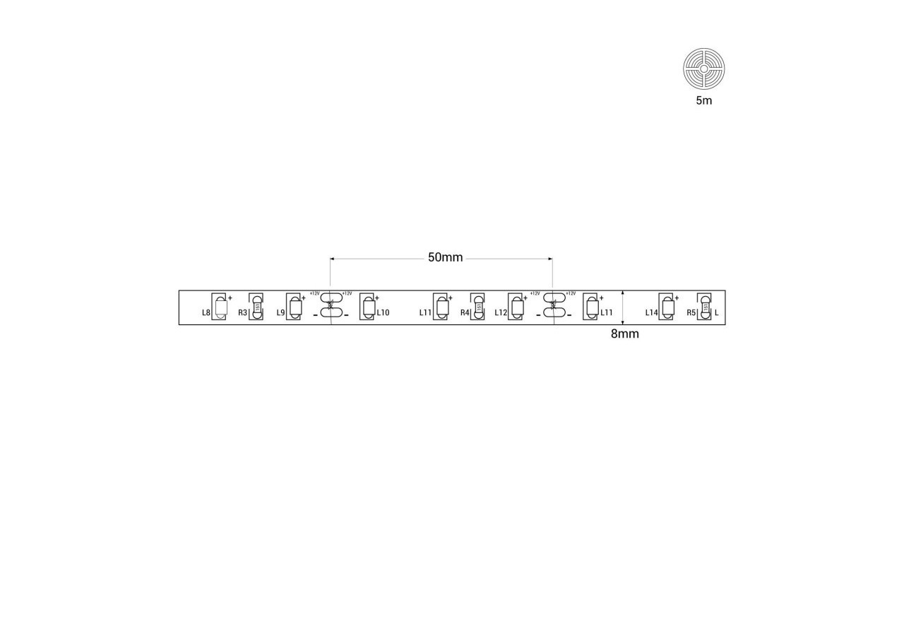 Ruban LED 12V DC-6W/m-Monochrome-8mm-IP20-Rouleau de 5m-60 LED/m - B1508BC - Barcelona LED