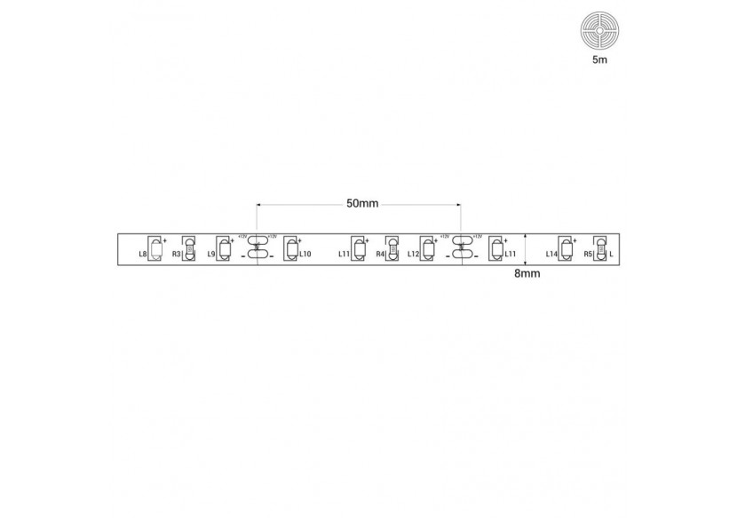 Ruban LED 12V DC-6W/m-Monochrome-8mm-IP20-Rouleau de 5m-60 LED/m - B1508BC - Barcelona LED