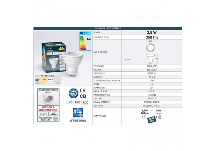 Applique Fumagalli Franca 90 1L 3,5W GU10 CCT - 3A7.002.000.WXU1K - Barcelona LED