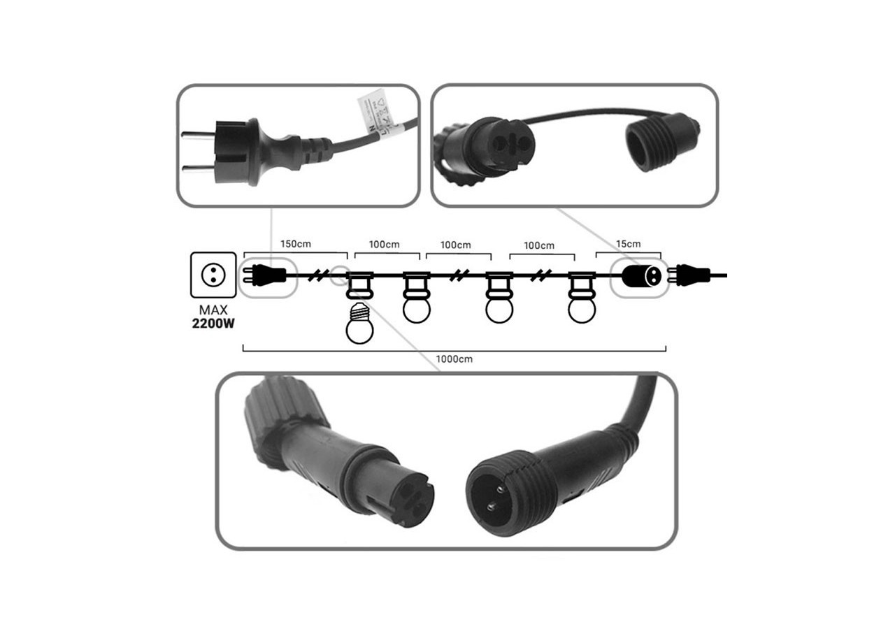 Câble guirlande guinguette extérieur 10m-IP44 - L1500-N2 - Barcelona LED