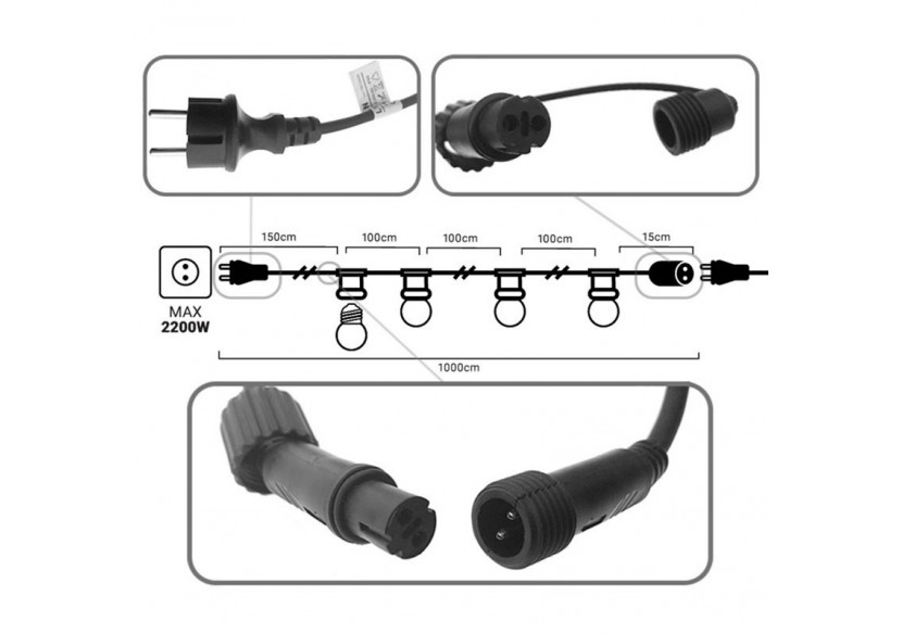 Câble guirlande guinguette extérieur 10m-IP44 - L1500-N2 - Barcelona LED