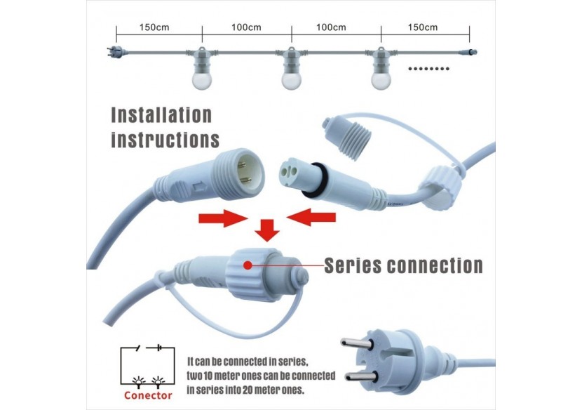 Câble guirlande guinguette extérieur 10m-IP44 - L1500-B2 - Barcelona LED