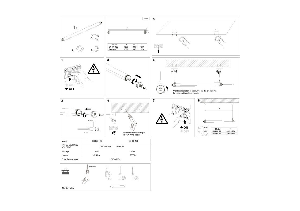 Réglette LED étanche tubulaire 30W IP68 120cm pour fermes - B8490-120BN - Barcelona LED