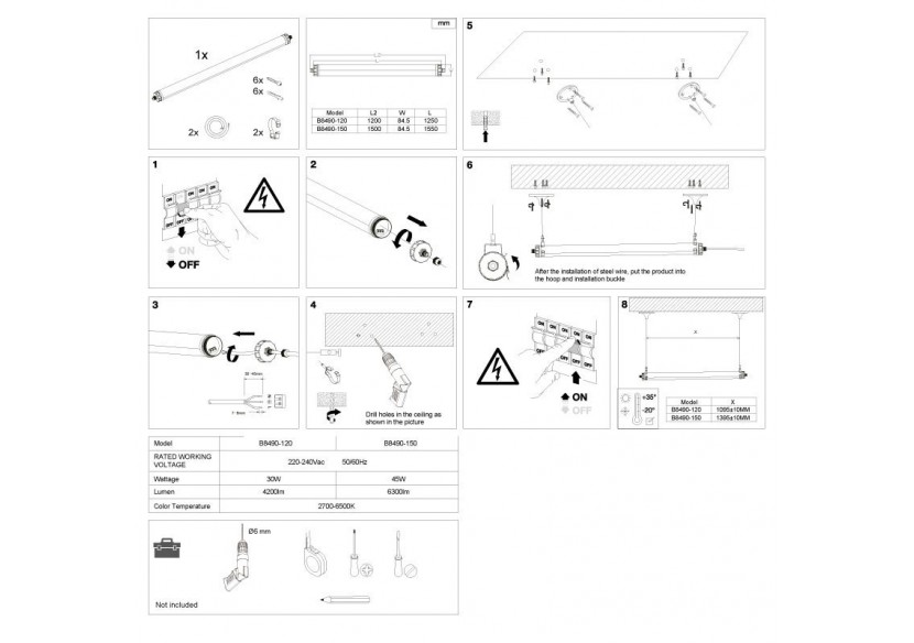 Réglette LED étanche tubulaire 30W IP68 120cm pour fermes - B8490-120BN - Barcelona LED
