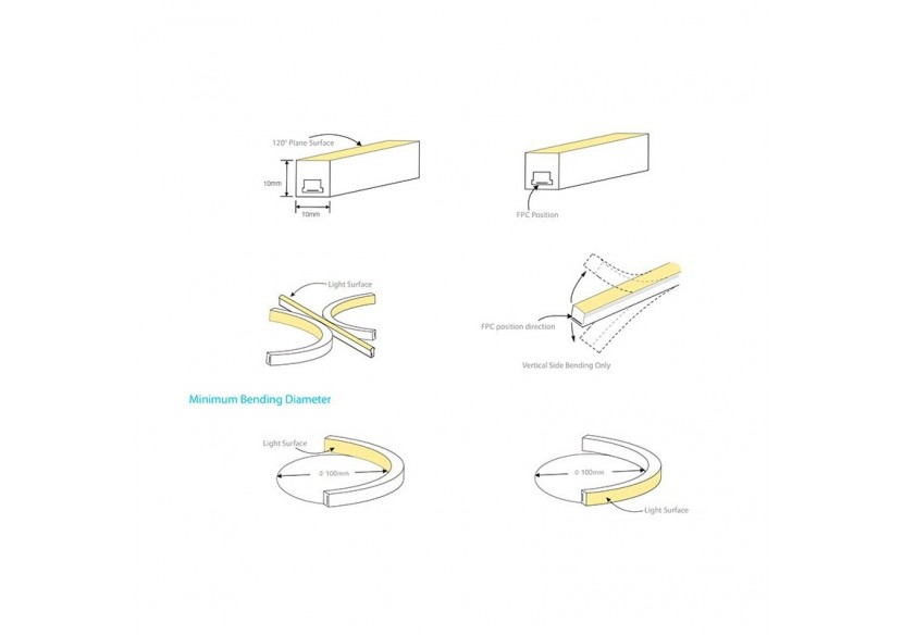 Néon LED flexible 24V DC-10X10mm-5m-IP67-14W/m-À courbure verticale - B3370-BF - Barcelona LED