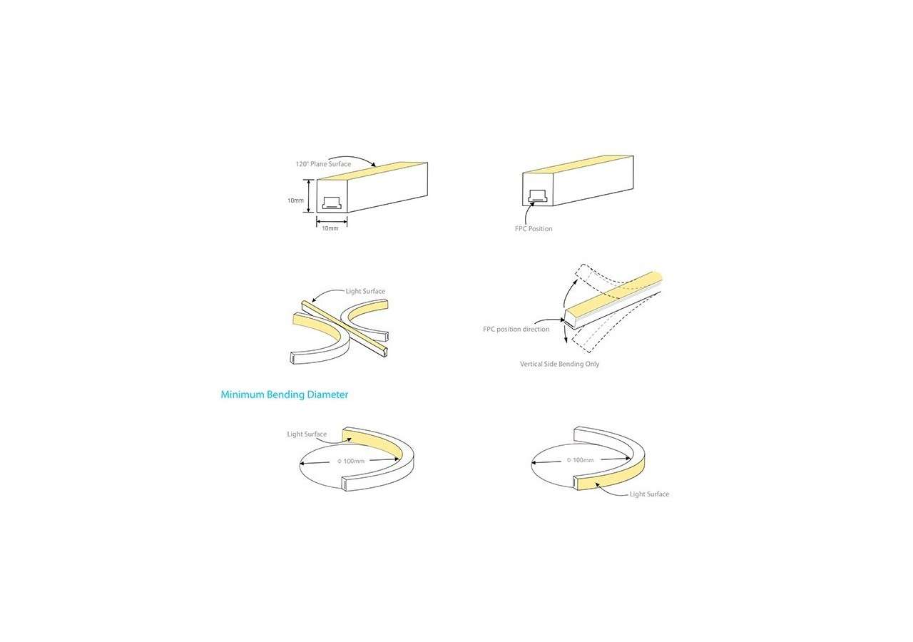 Néon LED flexible 24V DC-10X10mm-5m-IP67-14W/m-À courbure verticale - B3370-AZ - Barcelona LED