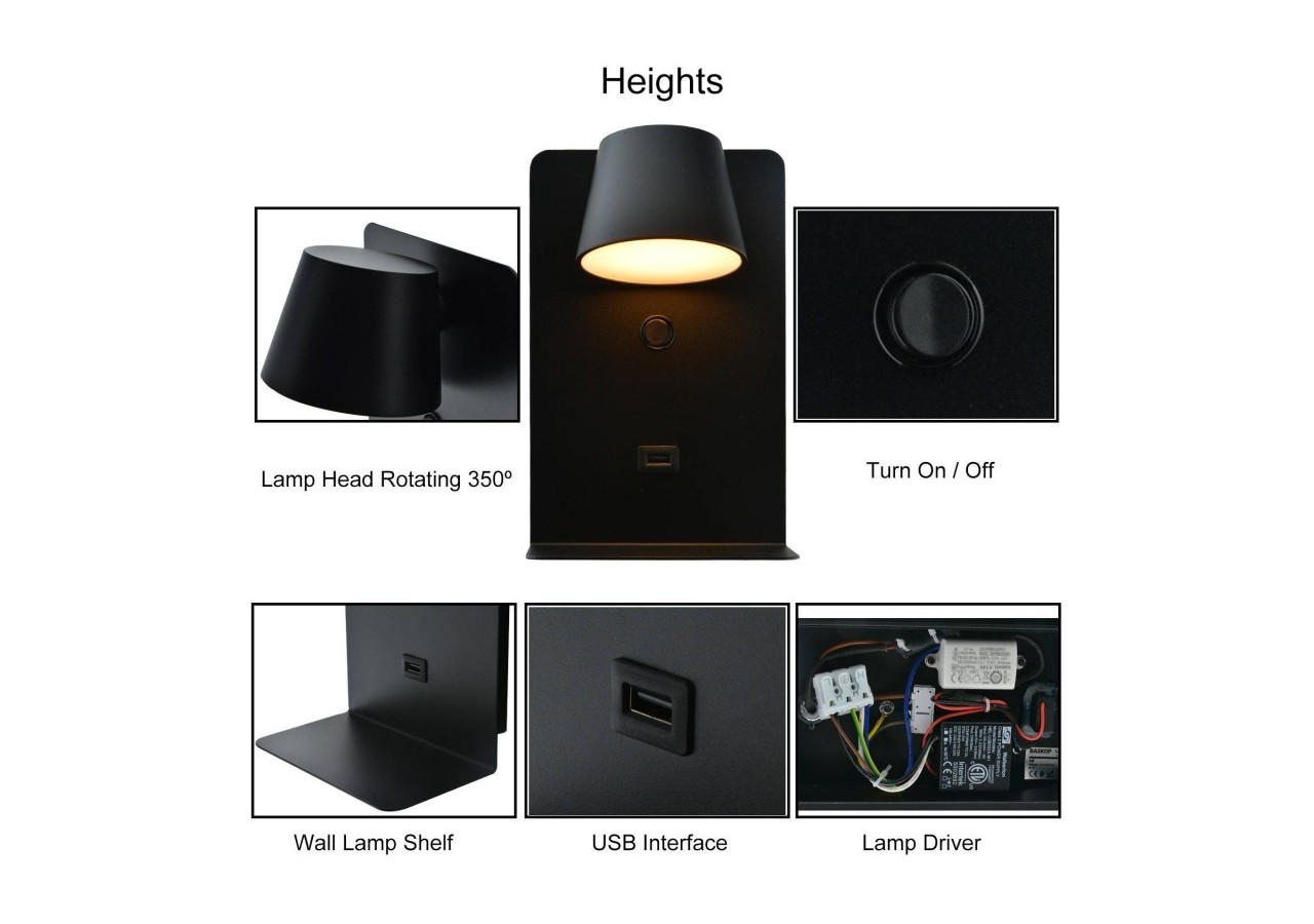 Applique murale liseuse avec port USB "BASKOP"-6W-Design vertical - LN1545-N1 - Barcelona LED