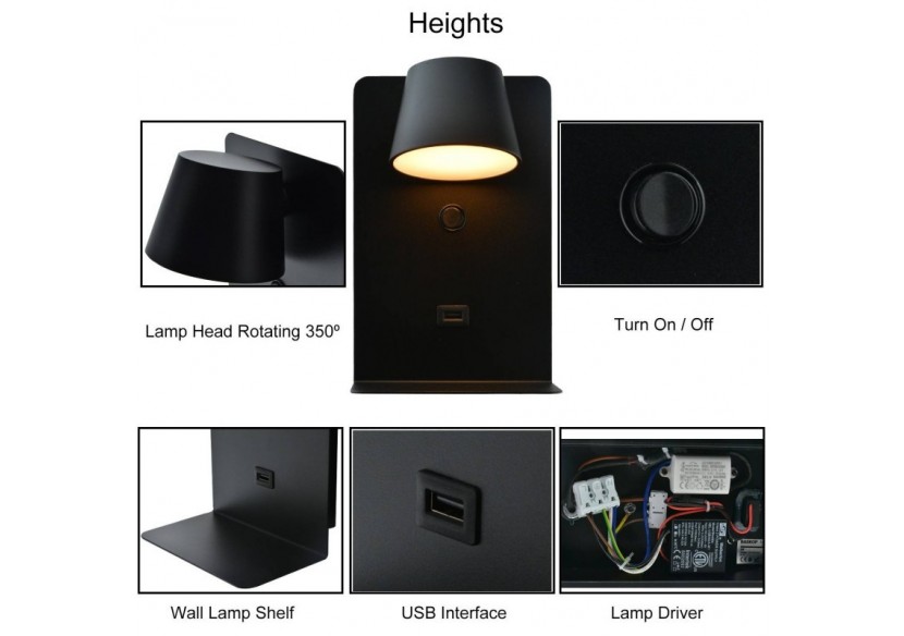 Applique murale liseuse avec port USB "BASKOP"-6W-Design vertical - LN1545-N1 - Barcelona LED