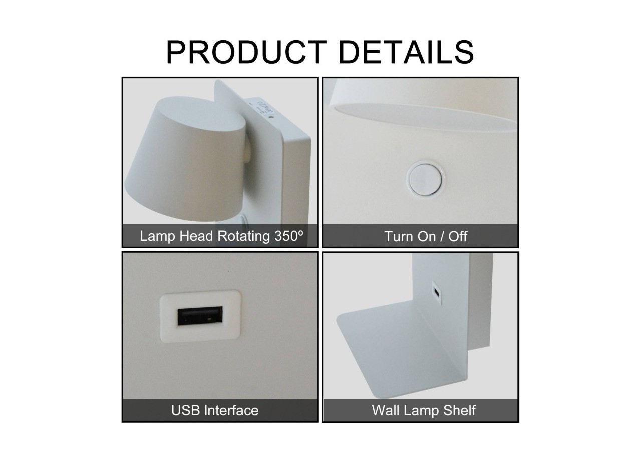 Applique murale liseuse avec port USB "BASKOP"-6W-Design vertical - LN1545-B1 - Barcelona LED