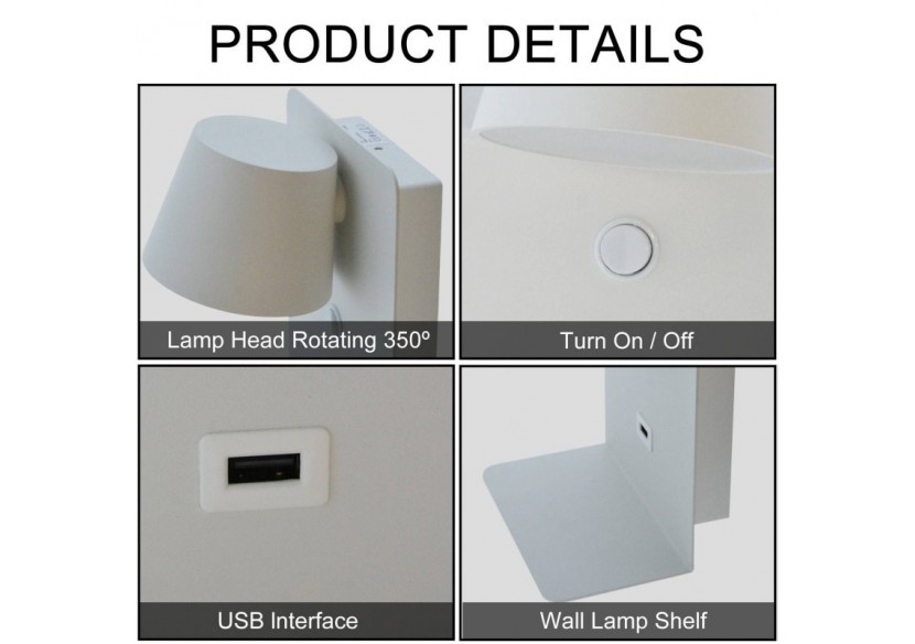 Applique murale liseuse avec port USB "BASKOP"-6W-Design vertical - LN1545-B1 - Barcelona LED