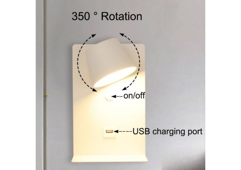Applique murale liseuse avec port USB "BASKOP"-6W-Design vertical - LN1545-B1 - Barcelona LED
