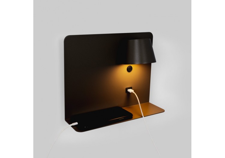Applique murale liseuse avec port USB "BASKOP"-6W-Design horizontal - LN1541-N - Barcelona LED