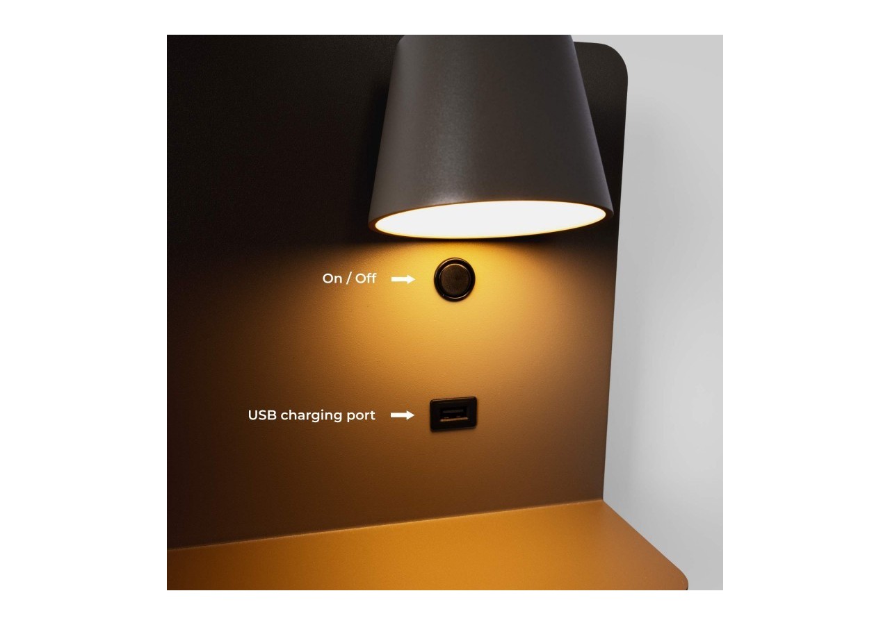 Applique murale liseuse avec port USB "BASKOP"-6W-Design horizontal - LN1541-N - Barcelona LED