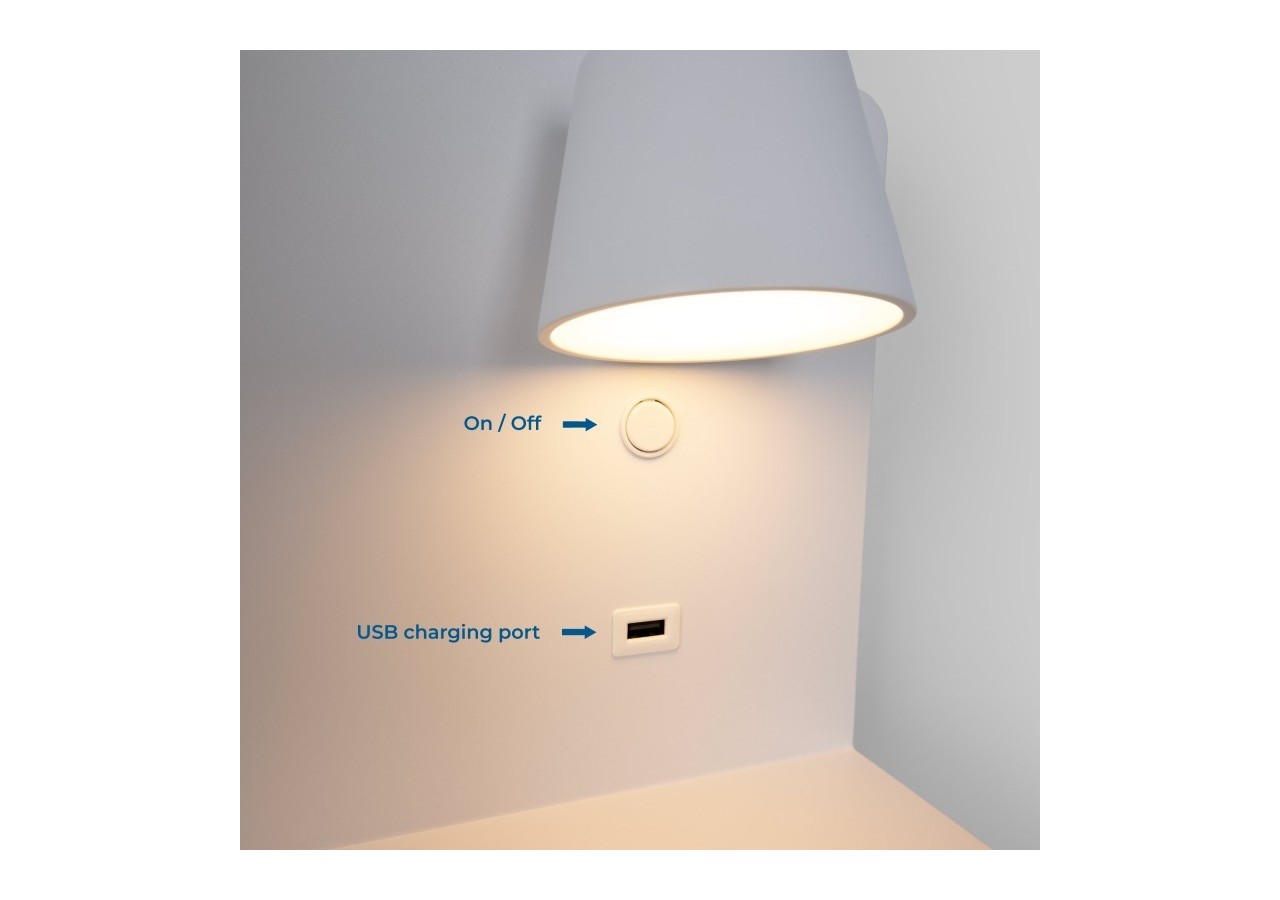 Applique murale liseuse avec port USB "BASKOP"-6W-Design horizontal - LN1541-B - Barcelona LED
