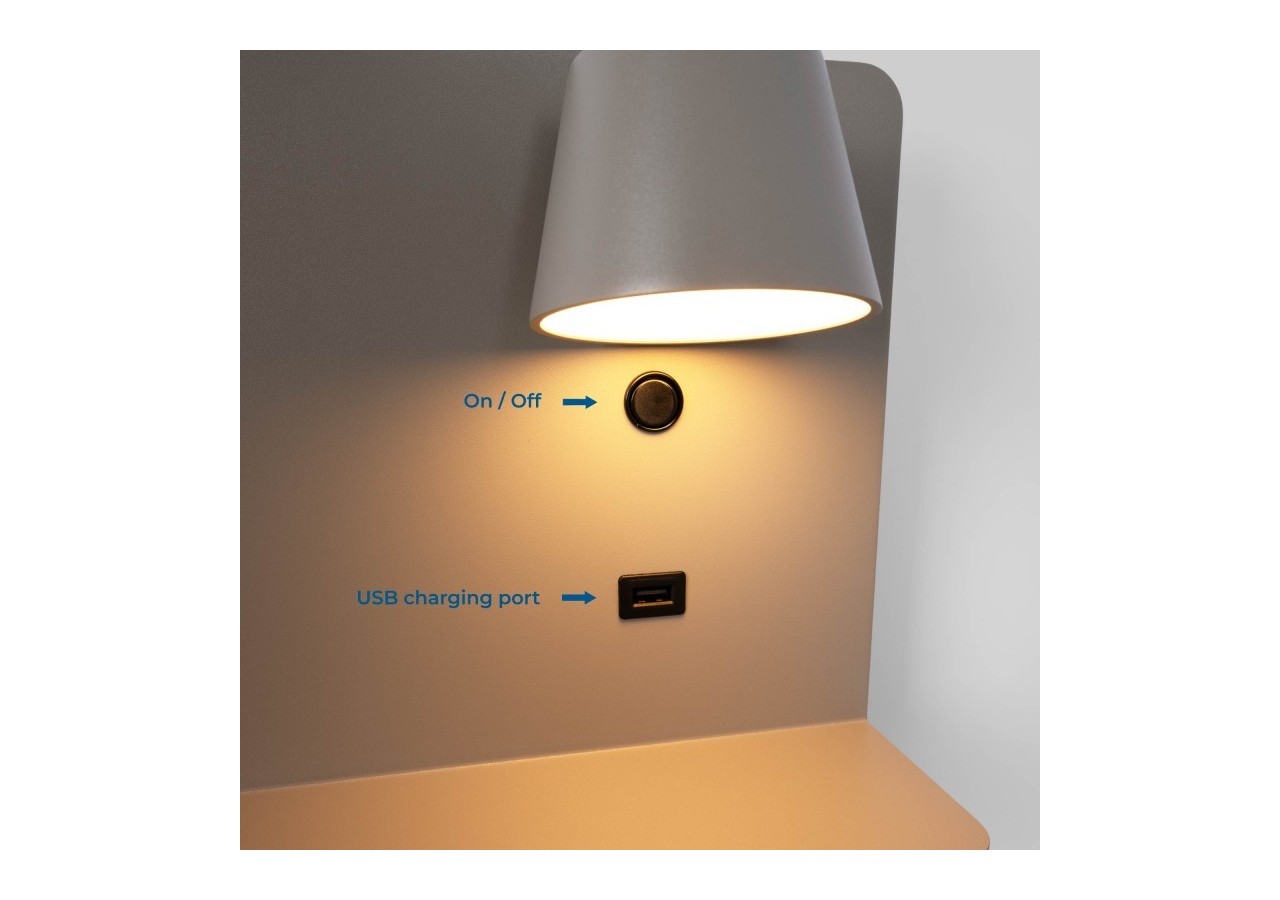 Applique murale liseuse avec port USB "BASKOP"-6W-Design horizontal - LN1541-G - Barcelona LED