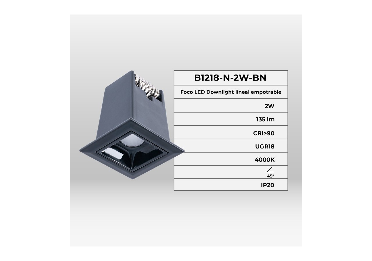 Spot LED encastrable carré 2W-UGR18-IRC90-Puce OSRAM - B1218-2W-N-BN - Barcelona LED