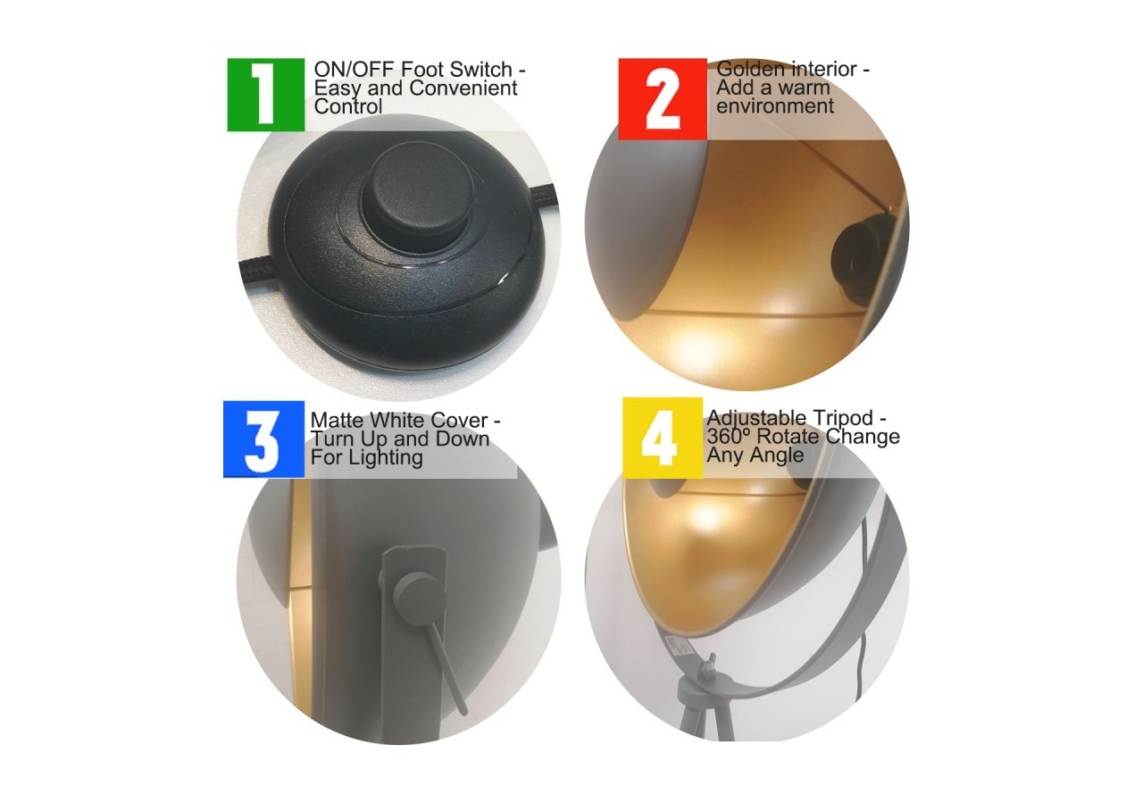 Lampadaire vintage avec trépied "Galilen"-E27 - LV428-G - Barcelona LED