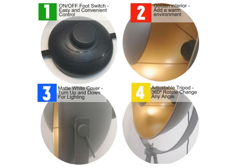 Lampadaire vintage avec trépied "Galilen"-E27 - LV428-G - Barcelona LED