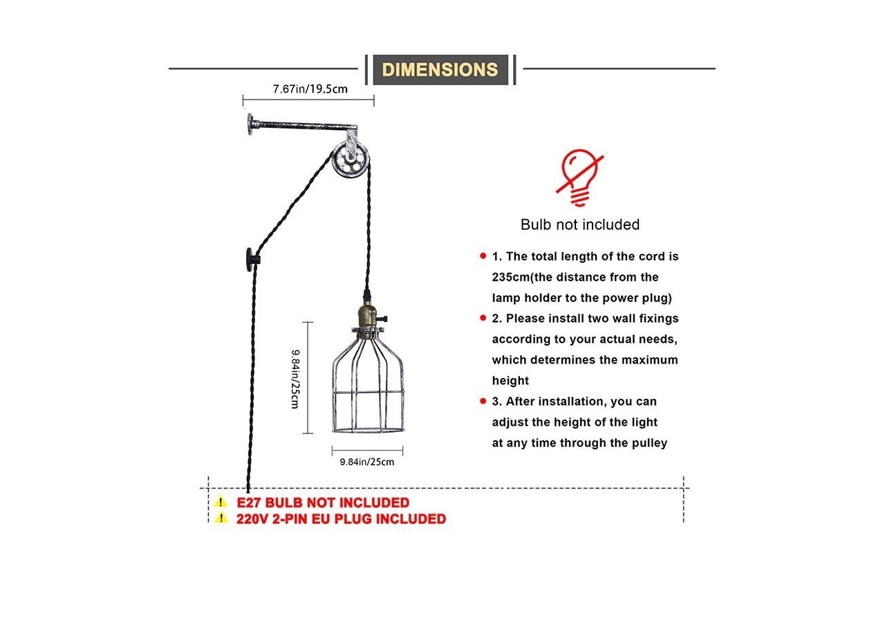 Suspension murale avec prise "Clockwell" E27 - LV425-G - Barcelona LED