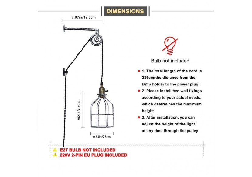 Suspension murale avec prise "Clockwell" E27 - LV425-G - Barcelona LED
