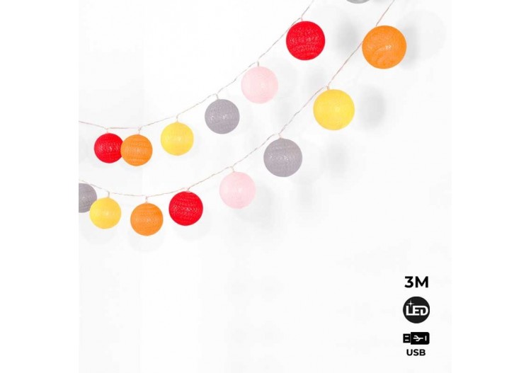 Guirlande boule lumineuse 3mètres IP44 Prise USB - B2044-M - Barcelona LED